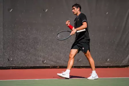 Freshman Gabriele Vulpitta during a singles match against Tennessee on Monday, Feb. 24, 2025 at the Dan Magill Tennis Complex.