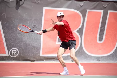 Senior Thomas Paulsell during a doubles match against No. 16 Mississippi State at the Dan Magill Tennis Complex on Saturday, Mar. 15, 2025.