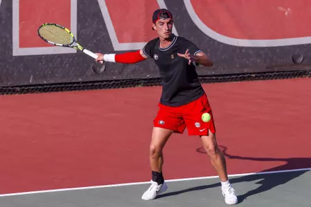 Senior Oscar Pinto Sansano during a singles match against No. 16 Mississippi State on Saturday, Mar. 15, 2025 at the Dan Magill Tennis Complex.