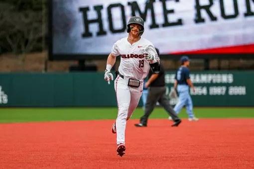 Georgia outfielder Nolan McCarthy (19) during Georgia’s game against Columbia at Foley Field in Athens, Ga., on Sunday, March 9, 2025. (Conor Dillon/UGAAA)