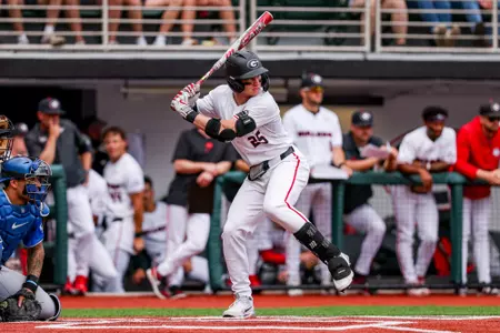Georgia catcher Daniel Jackson (25) during Georgia’s game against Kentucky at Foley Field in Athens, Ga., on Saturday, March 15, 2025. (Conor Dillon/UGAAA)
