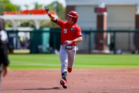 Georgia catcher/infielder/outfielder Brennan Hudson (28) during Georgia’s game against Florida at Condron Family Ballpark in Gainesville, Fl., on Saturday, March 22, 2025. (Conor Dillon/UGAAA)