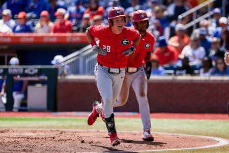 Georgia catcher/infielder/outfielder Brennan Hudson (28) during Georgia’s game against Florida at Condron Family Ballpark in Gainesville, Fl., on Saturday, March 22, 2025. (Conor Dillon/UGAAA)