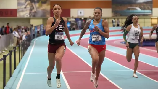 Mar 10, 2023; Albuquerque, New Mexico, USA; Autumn Wilson of Georgia runs in a women's 200m heat during the NCAA Indoor Championships at Albuquerque Convention Center. Mandatory Credit: Kirby Lee-USA TODAY Sports