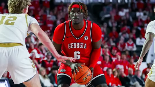 Georgia center Somto Cyril (6) during Georgia’s game against Notre Dame at Stegeman Coliseum in Athens, Ga., on Tuesday, Dec. 3, 2024. (Conor Dillon/UGAAA)