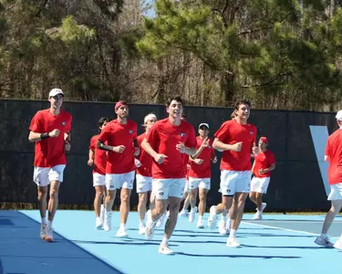 The University of Georgia men's tennis team before a match against Auburn at the Yarbrough Tennis Center on Sunday, Mar. 2, 2025.