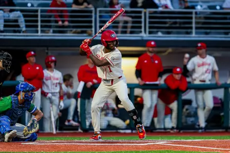 Georgia infielder/outfielder Tre Phelps (1) during Georgia’s game against FGCU at Foley Field in Athens, Ga., on Saturday, March 1, 2025. (Conor Dillon/UGAAA)