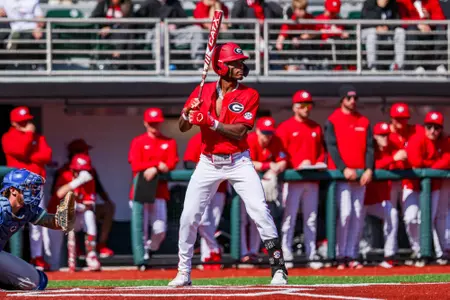 Georgia infielder/outfielder Tre Phelps (1) during Georgia’s game against FGCU at Foley Field in Athens, Ga., on Sunday, March 2, 2025. (Conor Dillon/UGAAA)