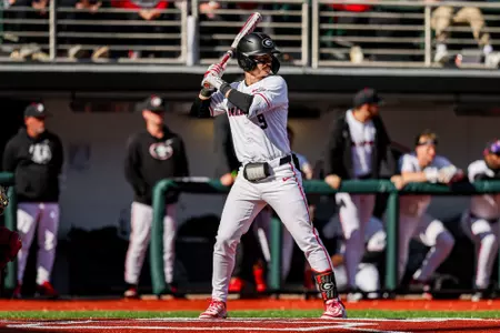 Georgia infielder Kolby Branch (9) during Georgia’s game against UIC at Foley Field in Athens, Ga., on Friday, Feb. 21, 2025. (Conor Dillon/UGAAA)