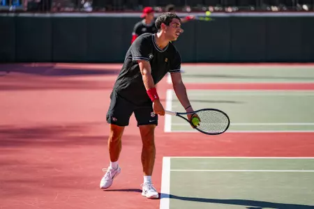 Freshman Gabriele Vulpitta during a singles match against No. 16 Tennessee on Monday, Feb. 24 at the Dan Magill Tennis Complex.
