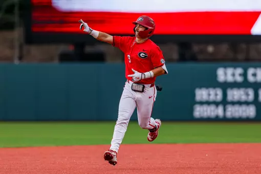 Georgia infielder Kolby Branch (9) during Georgia’s game against Georgia State at Foley Field in Athens, Ga., on Wednesday, March 5, 2025. (Conor Dillon/UGAAA)