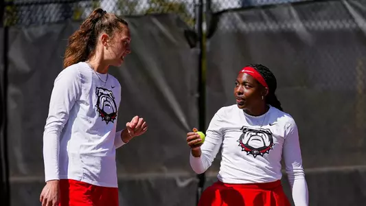 Georgia tennis player Dasha Vidmanova, Georgia tennis player Mell Reasco during Georgia’s match against Florida at Henry Feild Stadium inside the Dan Magill Tennis Complex in Athens, Ga., on Sunday, March 2, 2025. (Tony Walsh/UGAAA)
