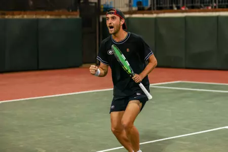 Senior Oscar Pinto Sansano during a singles match against No. 56 Vanderbilt at the Dan Magill Tennis Complex on Thursday, Mar. 27, 2025.