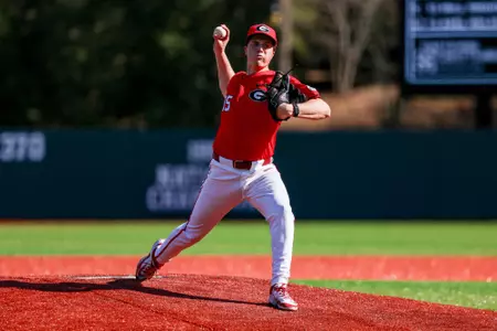 Georgia pitcher Paul Farley (35) during Georgia’s game against ETSU at Foley Field in Athens, Ga., on Tuesday, March 11, 2025. (Conor Dillon/UGAAA)