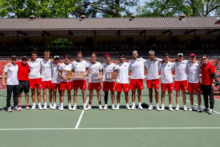 The University of Georgia men's tennis team before a match against No. 14 Texas A&M at the Dan Magill Tennis Complex on Sunday, April. 13, 2025.
