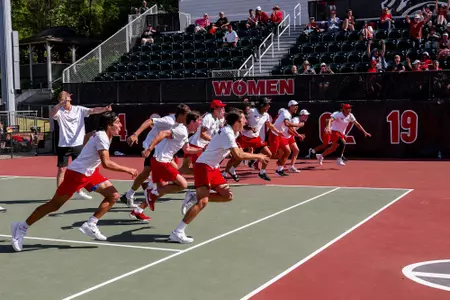 The University of Georgia men's tennis team during a match against No. 14 Texas A&M at the Dan Magill Tennis Complex on Sunday, April. 13, 2025.