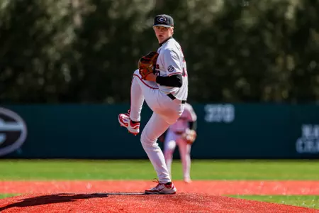 Georgia pitcher Zach Brown (37) during Georgia’s game against UIC at Foley Field in Athens, Ga., on Friday, Feb. 21, 2025. (Conor Dillon/UGAAA)