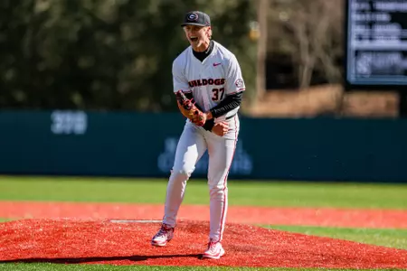 Georgia pitcher Zach Brown (37) during Georgia’s game against UIC at Foley Field in Athens, Ga., on Friday, Feb. 21, 2025. (Conor Dillon/UGAAA)