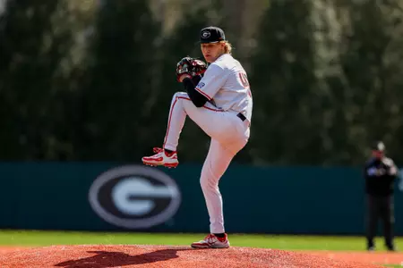 Georgia pitcher Justin Byrd (40) during Georgia’s game against UIC at Foley Field in Athens, Ga., on Sunday, Feb. 23, 2025. (Conor Dillon/UGAAA)