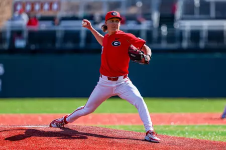 Georgia pitcher Justin Byrd (40) during Georgia’s game against FGCU at Foley Field in Athens, Ga., on Sunday, March 2, 2025. (Conor Dillon/UGAAA)