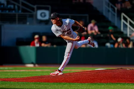 Georgia pitcher Justin Byrd (40) during Georgia’s game against Queens Univeristy of Charlotte at Foley Field in Athens, Ga., on Tuesday, April 1, 2025. (Conor Dillon/UGAAA)