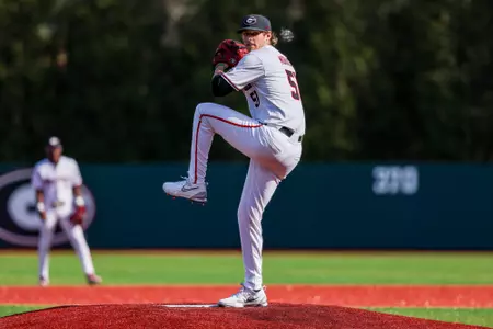 Georgia pitcher Lucas Morici (51) during Georgia’s game against FGCU at Foley Field in Athens, Ga., on Saturday, March 1, 2025. (Conor Dillon/UGAAA)