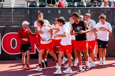 The University of Georgia men's tennis team following a match against No. 14 Texas A&M on Sunday, Apr. 13, 2025 at the Dan Magill Tennis Complex.