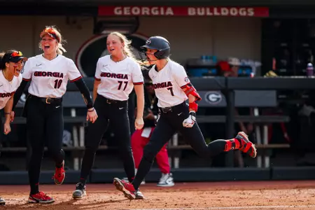 Georgia catcher and utility player Sarah Gordon (7) during Georgia’s game against Texas A&M at Jack Turner Stadium in Athens, Ga., on Saturday, April 5, 2025. (Tony Walsh/UGAAA)
