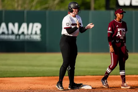 Georgia catcher Marisa Miller (56) during Georgia’s game against Texas A&M at Jack Turner Stadium in Athens, Ga., on Saturday, April 5, 2025. (Tony Walsh/UGAAA)