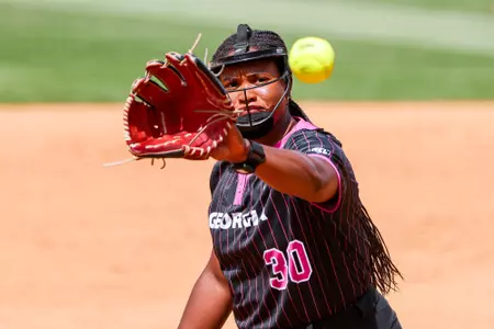 Georgia pitcher Destin Howard (30) during Georgia’s game against Texas A&M at Jack Turner Stadium in Athens, Ga., on Sat., April 5, 2025. (Madison Keel/UGAAA)