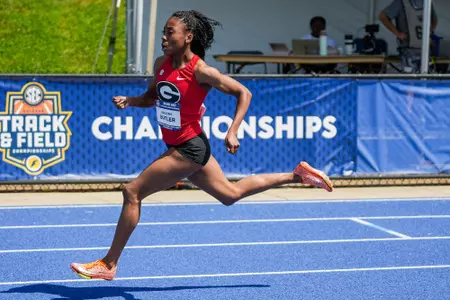 Georgia sprinter Aaliyah Butler during the 2025 SEC Outdoor Track & Field Championships at the UK Outdoor Track & Field Facility in Lexington, Ky., on Friday, May 16, 2025. (Tony Walsh/UGAAA)
