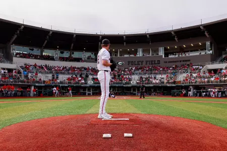 Georgia pitcher Leighton Finley (12) before Georgia’s game against Auburn at Foley Field in Athens, Ga., on Saturday, March 29, 2025. (Conor Dillon/UGAAA)