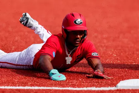 Georgia infielder/outfielder Tre Phelps (1) during Georgia’s game against Binghamton during the first round of the NCAA Athens Regional Tournament at Foley Field in Athens, Ga., on Friday, May 30, 2025. (Conor Dillon/UGAAA)