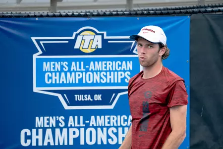 Santi Giamichelle during a singles match at the ITA All-American Championships in Tulsa, Oklahoma.