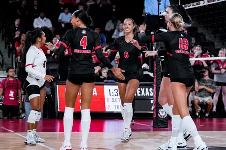 Georgia outside hitter Adriana Rhoda (6) during Georgia’s match against Texas Tech at Stegeman Coliseum in Athens, Ga., on Thursday, Sept. 4, 2025. (Tony Walsh/UGAAA)