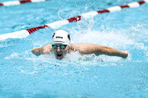 During Georgia’s meet against Florida State and Arkansas in Bauerle Pool at Gabrielsen Natatorium inside the Ramsey Student Center in Athens, Ga., on Saturday, Jan. 10, 2026. (Conor Dillon/UGAAA)