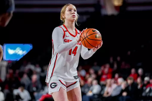 Georgia guard Rylie Theuerkauf (14) during Georgia’s game against Ole Miss at Stegeman Coliseum in Athens, Ga., on Sunday, Jan. 18, 2026. (Conor Dillon/UGAAA)