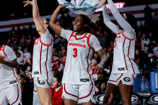 Georgia guard Dani Carnegie (3) during Georgia’s game against Ole Miss at Stegeman Coliseum in Athens, Ga., on Sunday, Jan. 18, 2026. (Conor Dillon/UGAAA)