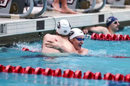 Georgia swimmer Ruard van Renen, Georgia swimmer Hayden Meyers during the Georgia Fall Invitational in Bauerle Pool at Gabrielsen Natatorium inside the Ramsey Student Center in Athens, Ga., on Friday, Nov. 21, 2025. (Conor Dillon/UGAAA)