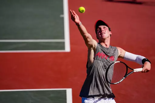 Sophomore Cooper Johnson during a men's tennis practice on Monday, October 12, 2026 at the Dan Magill Tennis Complex in Athens, Georgia.