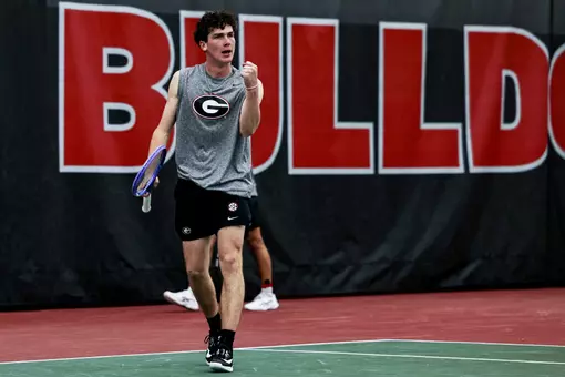 Sophomore Cooper Johnson during a match against The Citadel on February 15, 2026 in the Lindsay Hopkins Indoor Facility in Athens, Georgia.