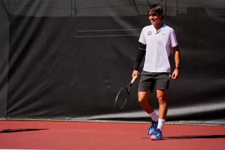 Senior Julian Alonso during a practice at the Dan Magill Tennis Complex in Athens, Ga. on Monday, October 12, 2026.