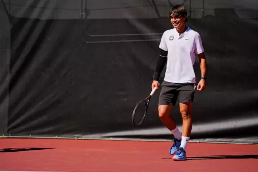 Senior Julian Alonso during a practice at the Dan Magill Tennis Complex in Athens, Ga. on Monday, October 12, 2026.