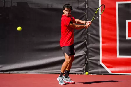 Senior Maxime Dubouch during a practice at the Dan Magill Tennis Complex in Athens, Ga. on Monday, October 12, 2026.