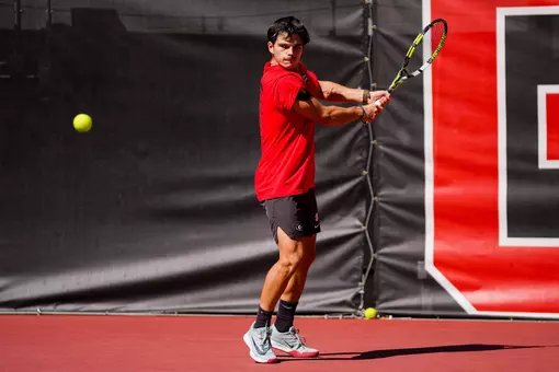 Senior Maxime Dubouch during a practice at the Dan Magill Tennis Complex in Athens, Ga. on Monday, October 12, 2026.
