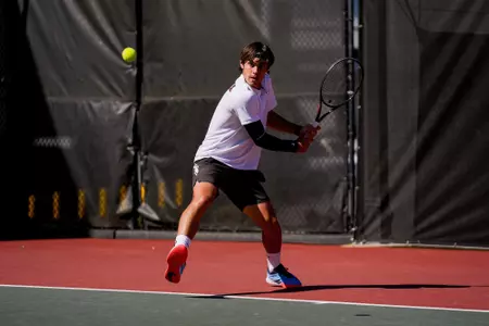 Senior Julian Alonso during a practice at the Dan Magill Tennis Complex in Athens, Ga. on Monday, October 12, 2026.