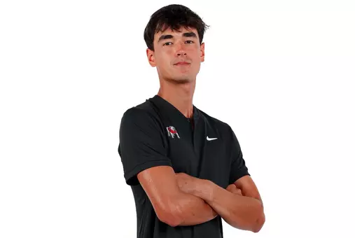 Junior Andrew Delgado during a photoshoot with Georgia men's tennis.