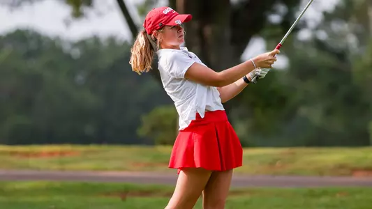 Georgia golfer Sydney Givens during a qualifying round at the UGA Golf Course in Athens, Ga., on Friday, Aug. 28, 2026. (Conor Dillon/UGAAA)