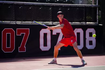 Freshman Oliver Sanders during a practice at the Dan Magill Tennis Complex in Athens, Ga. on Monday, October 12, 2026.