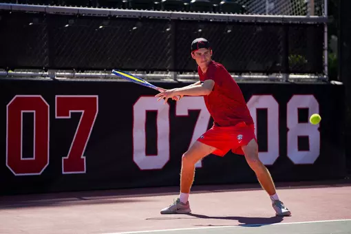 Freshman Oliver Sanders during a practice at the Dan Magill Tennis Complex in Athens, Ga. on Monday, October 12, 2026.
